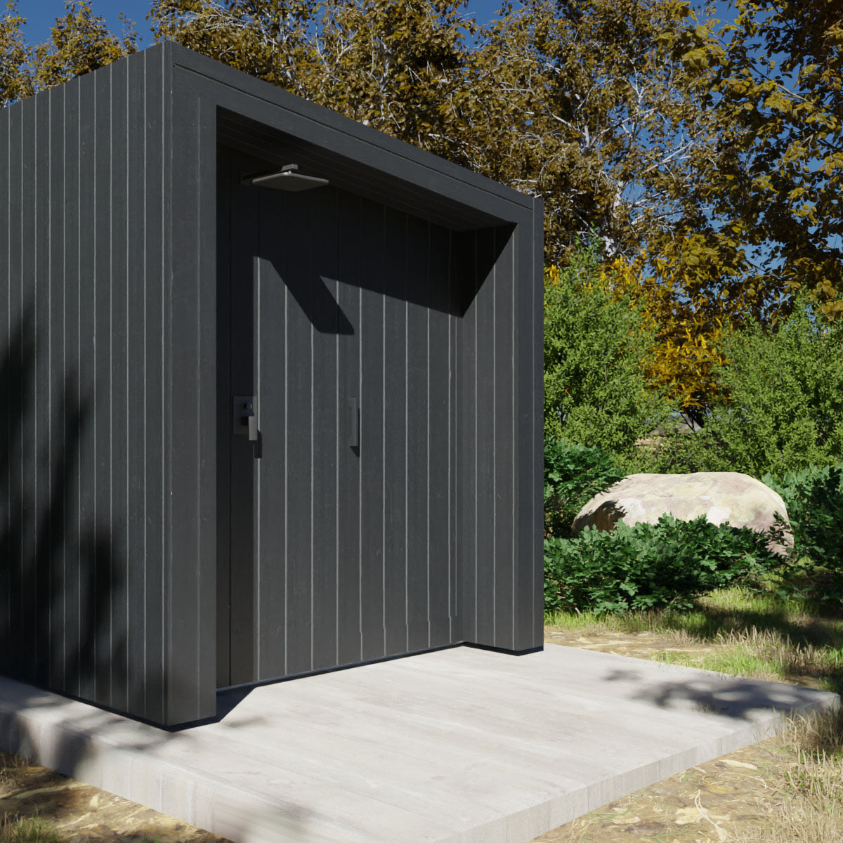 Outdoor garden sauna front view